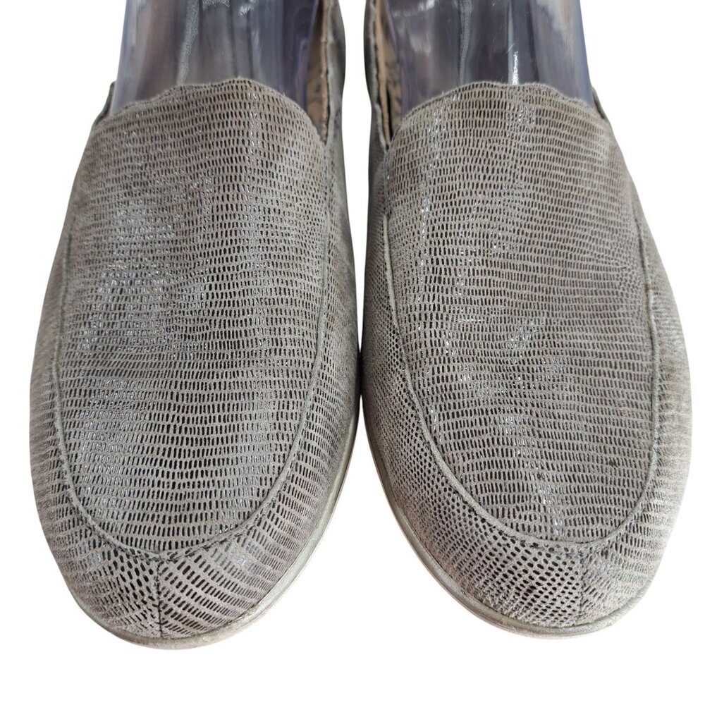 Aetrex Christie Wedge Leather Loafers Size 39 US 8.5 Taupe Gray Slip On Reptile - Picture 2 of 13